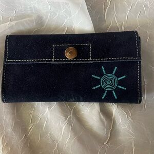 Tribu Suede Wallet with Turquoise Sun Stitching